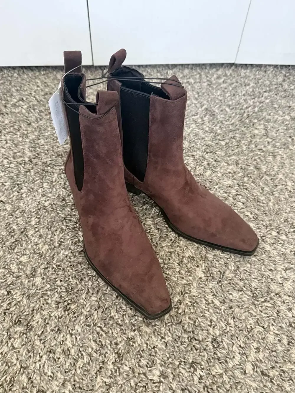 H&M Brown Suede-Look Square-Toe Chelsea Ankle Boots Size 7